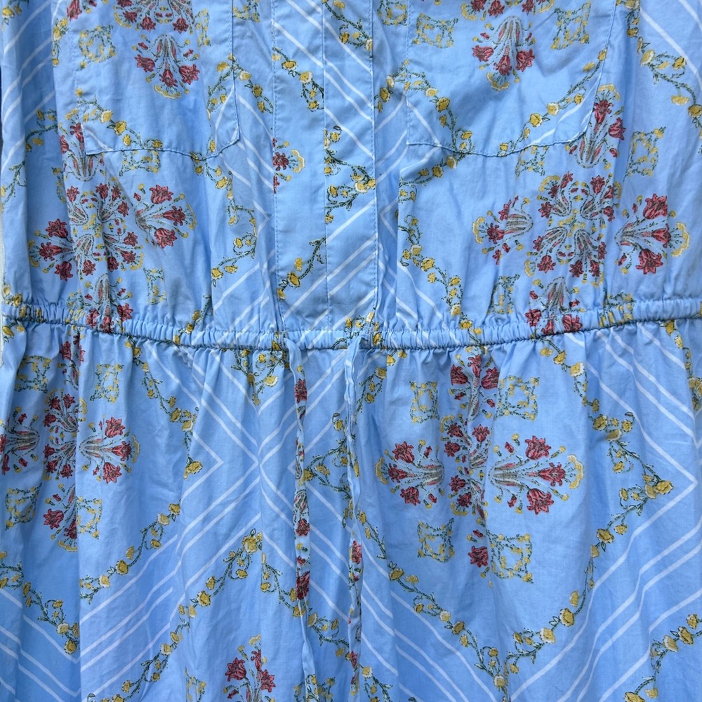 LOFT Women's Small Blue Floral Print Tiered Midi Dress Short Sleeve Pockets - Picture 6 of 8